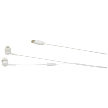 Logo trade liikelahja kuva: Baekdu langalliset Type-C kuulokkeet kierrätysmuovisella säilytysrasialla