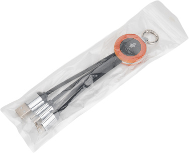 Logotrade mainoslahja ja liikelahja kuva: 4-in-1-kaapeli, jossa on koristeltu logo puukotelossa