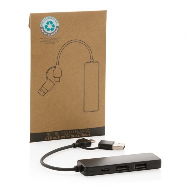 Logotrade Ideja dāvanas foto: RCS pārstrādāta plastmasas USB centrmezgls ar dubultu ieeju