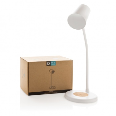 Logotrade korporatīvās dāvanas foto: Zenara RCS pārstrādāta plastmasas un korķa 15W bezvadu galda lampa