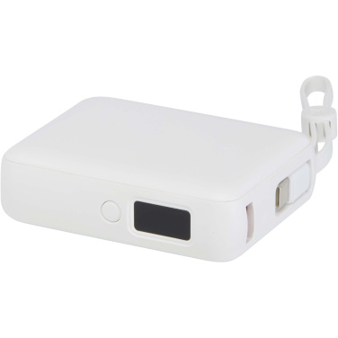 Logotrade korporatīvās dāvanas foto: Acrux 10.000 mAh 35W planšetdatora pārnēsājamais akumulators ar iebūvētu C tipa kabeli - izgatavots no pārstrādātas plastmasas