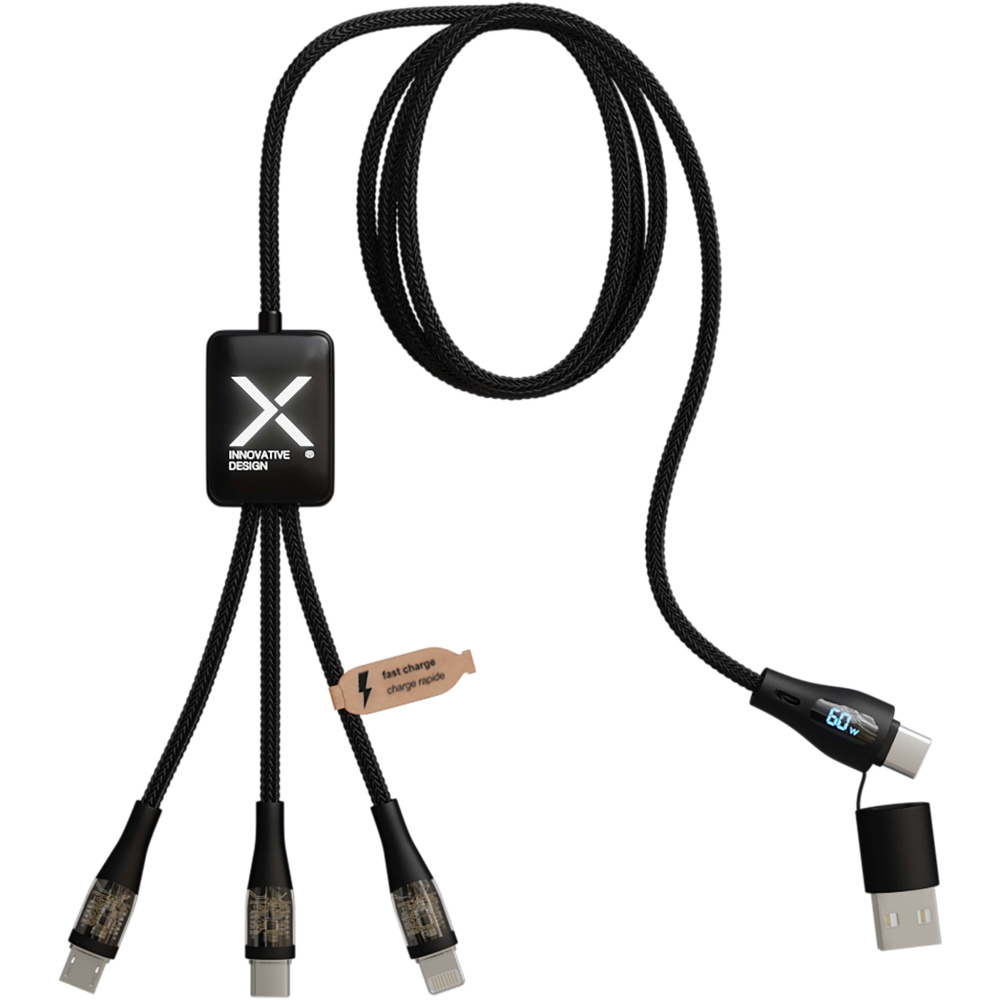 Logotrade dāvanas foto: SCX.design C51 60W 5-in-1 rPET ātrās uzlādes kabelis ar displeju