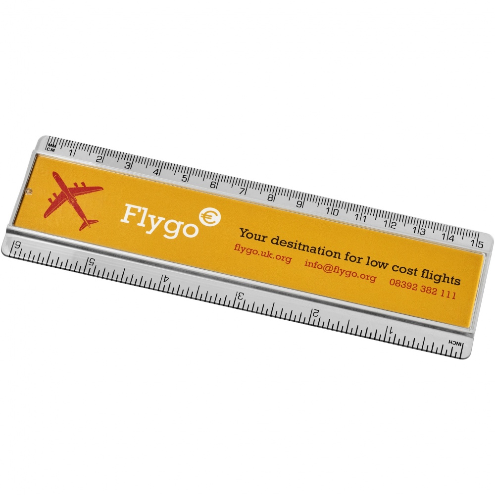 Logotrade profilprodukter bild: Ellison 15 cm plastlinjal med pappersinlägg