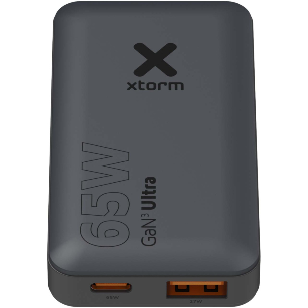 Logotrade reklamprodukter bild: Xtorm 65 W snabbladdare set med kabel och resefodral för resor